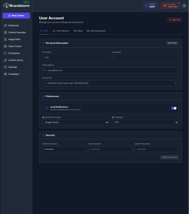 User Profile & Account - slide 1