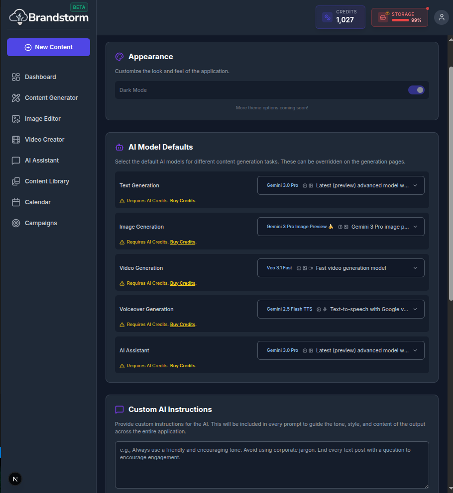 User Settings - slide 1